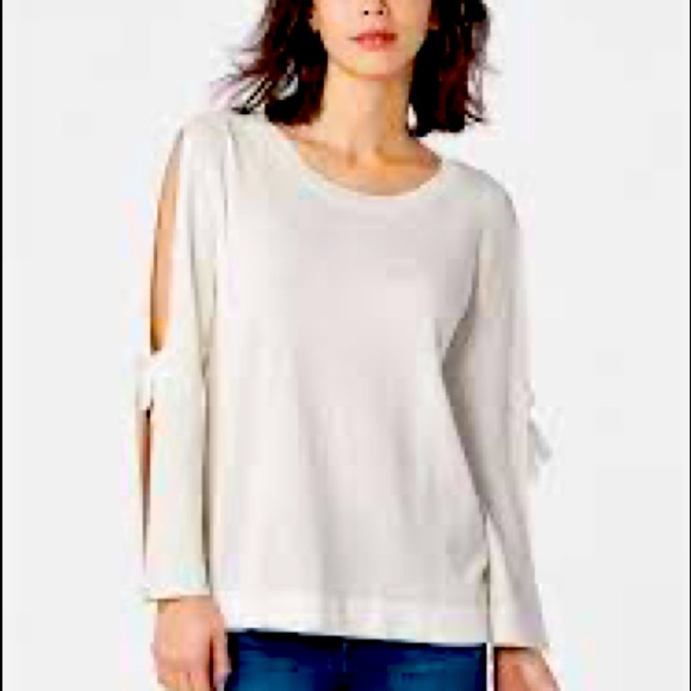 Sleeve tie sweater, off-white